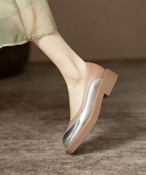 Black Women Comfy Splicing Chunky Cowhide Leather Loafer Shoes OI002 shoe-PDX240801