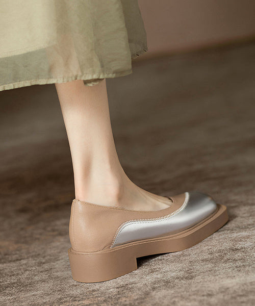 Black Women Comfy Splicing Chunky Cowhide Leather Loafer Shoes OI002 shoe-PDX240801