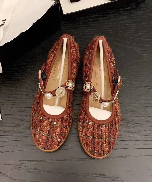 Women Buckle Black Strap Splicing Flat Woolen Shoes FashionChic