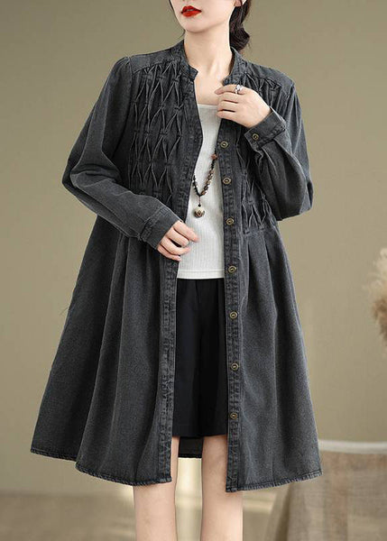 Fall Dresses Neck Black Wrinkled Long V Patchwork FashionChic