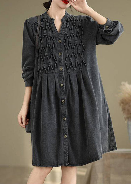 Fall Dresses Neck Black Wrinkled Long V Patchwork FashionChic