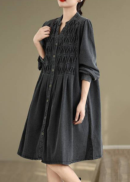 Fall Dresses Neck Black Wrinkled Long V Patchwork FashionChic