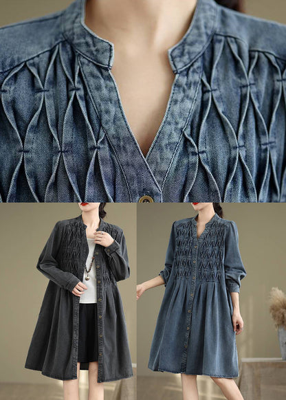 Fall Dresses Neck Black Wrinkled Long V Patchwork FashionChic
