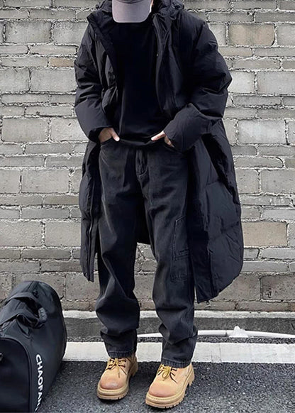 Black Zippered Pockets Men Parka Hooded Winter RJ006 ABC