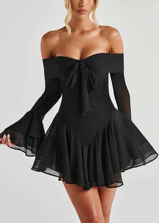 Spring Zippered Neck Solid Cotton Dresses Black Mid Slash FashionChic