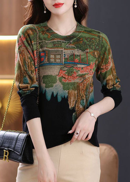 Black Zircon Cozy Knit Sweaters O Neck Long Sleeve TB007