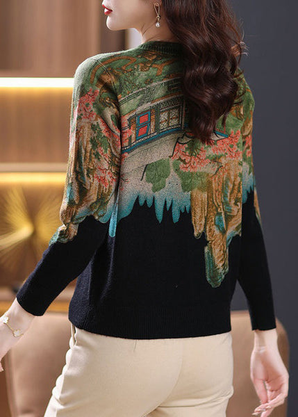 Black Zircon Cozy Knit Sweaters O Neck Long Sleeve TB007