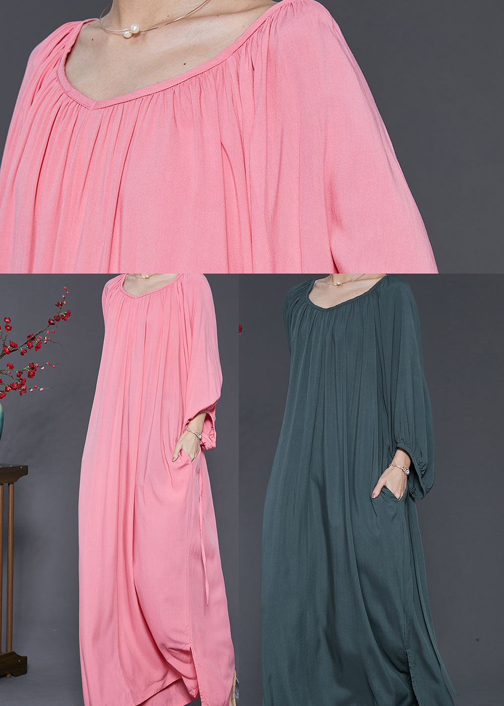 Blackish Green Cotton Robe Dresses Oversized Spring SD1017 Ada Fashion