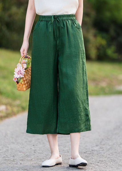 Oversized Green Blackish Summer Straight Pants Linen FashionChic