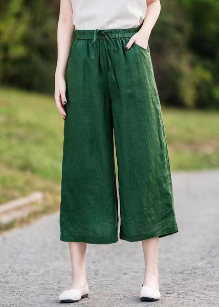 Oversized Green Blackish Summer Straight Pants Linen FashionChic