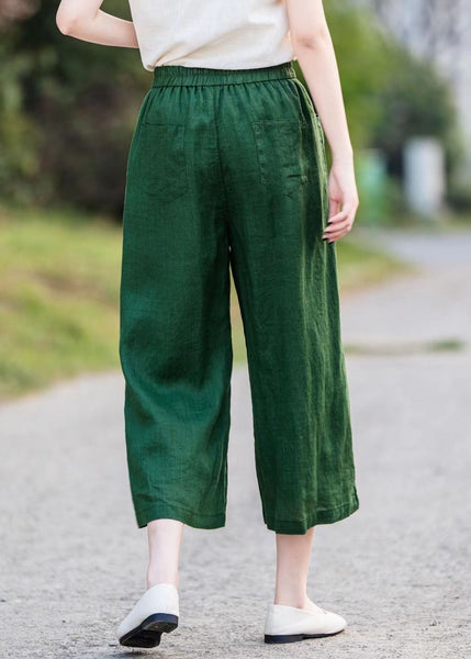 Oversized Green Blackish Summer Straight Pants Linen FashionChic