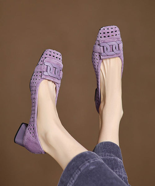 Out Elegant Heels Splicing Suede Hollow Blue Chunky FashionChic