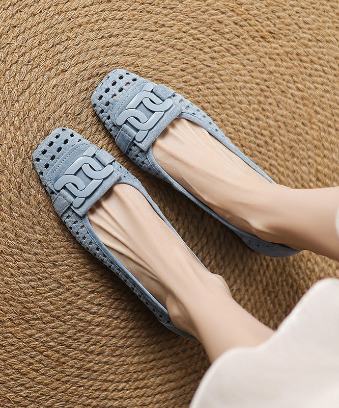 Out Elegant Heels Splicing Suede Hollow Blue Chunky FashionChic