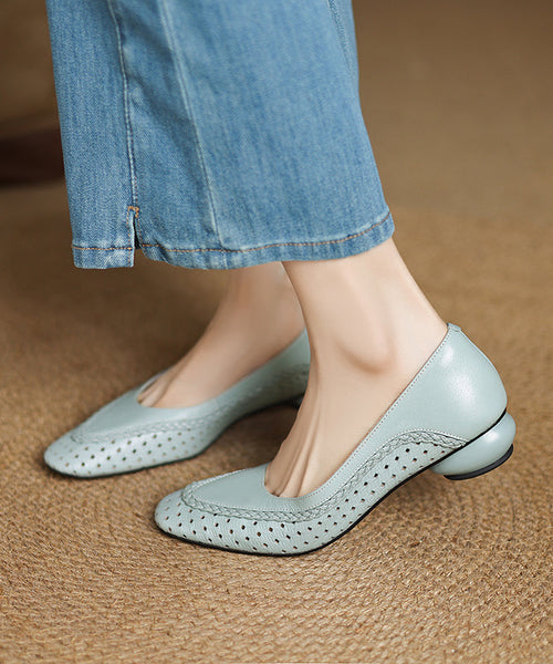 Toe Sheepskin Splicing Pointed Chunky Comfortable Blue FashionChic