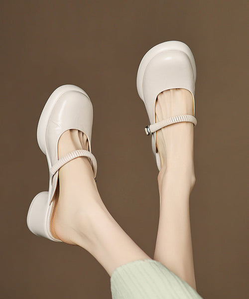 Simple Sheepskin Splicing Slide Sandals Chunky Blue FashionChic