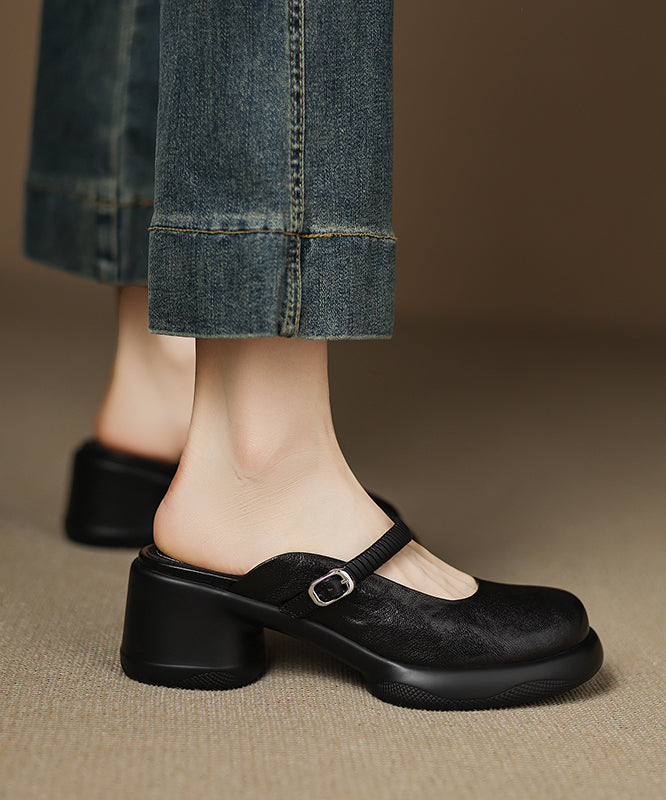 Simple Sheepskin Splicing Slide Sandals Chunky Blue FashionChic
