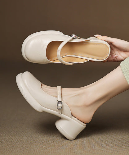 Simple Sheepskin Splicing Slide Sandals Chunky Blue FashionChic