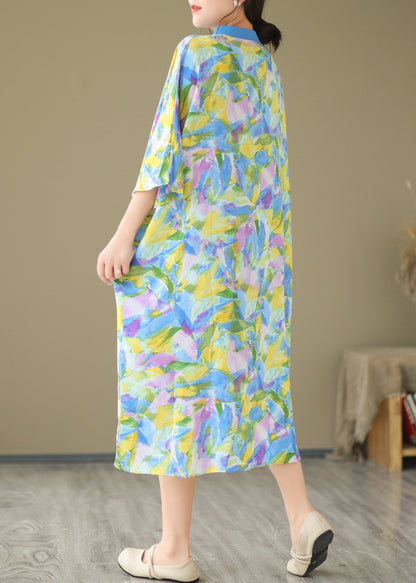 Blue Cotton Shirt Dresses Stand Collar Tie Dye Summer AP043 GK-SDL240718