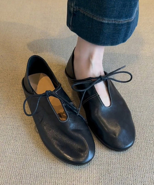 Shoes Blue Women Leather Flat Lace Cowhide Splicing Up FashionChic