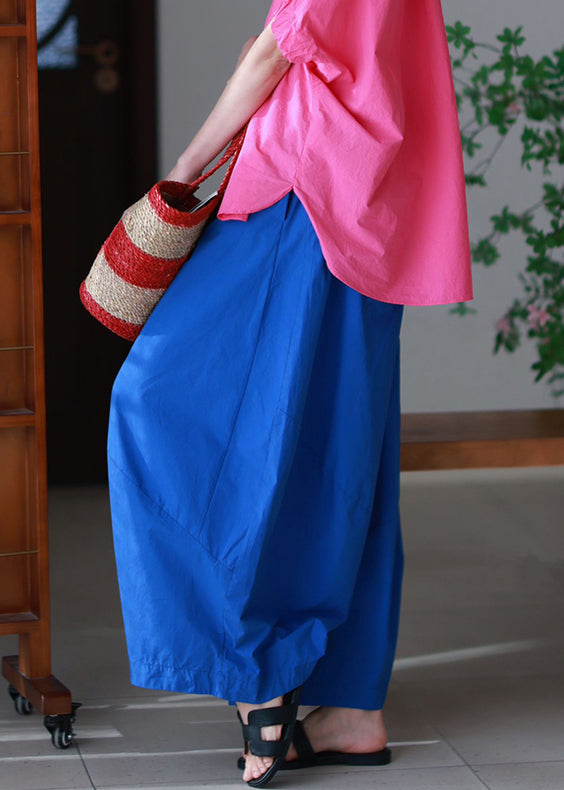 Elastic Blue Summer Loose Pockets Waist Pants Cotton FashionChic