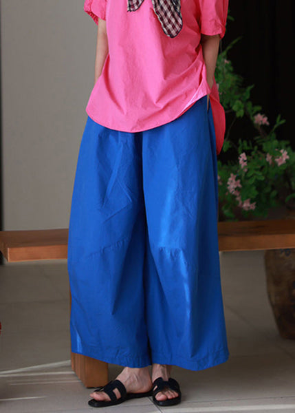 Elastic Blue Summer Loose Pockets Waist Pants Cotton FashionChic