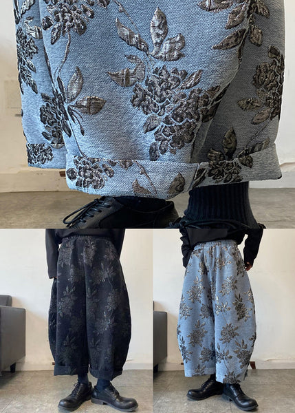 Blue Embroideried Mens Wide Leg Pants Elastic Waist Spring RM027 ABC