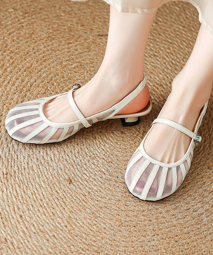Tulle Strap Faux Splicing Leather Sandals Blue Buckle FashionChic