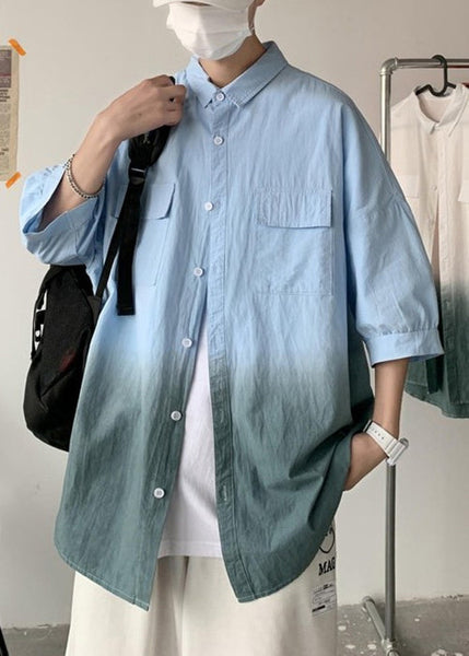 Pan Color Blue Collar Gradient Cotton Button Men Peter Shirts FashionChic