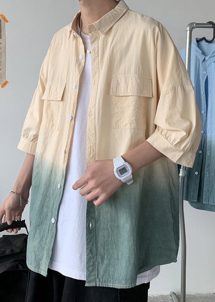 Pan Color Blue Collar Gradient Cotton Button Men Peter Shirts FashionChic