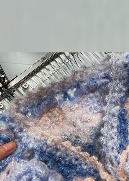 Blue Hollow Out Button Knit Fall Cardigan V Neck WY029 OM-OL241106