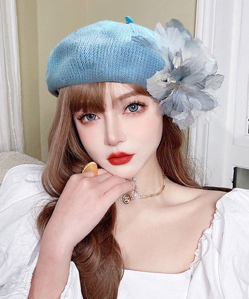 Ink Hat Breathable Wash Flower Tulle Mesh Blue Beret FashionChic