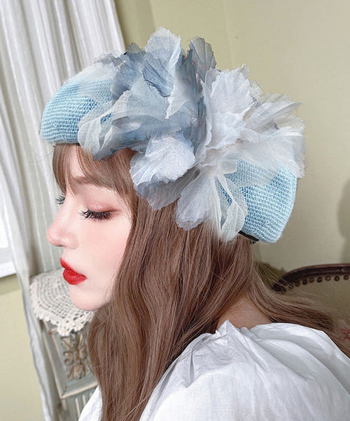 Ink Hat Breathable Wash Flower Tulle Mesh Blue Beret FashionChic