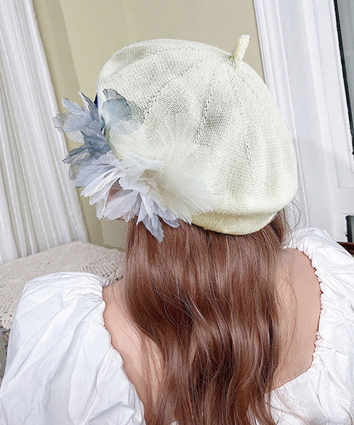 Ink Hat Breathable Wash Flower Tulle Mesh Blue Beret FashionChic