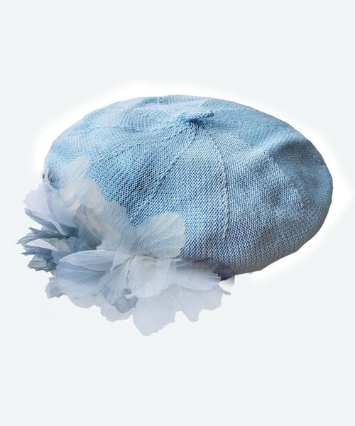 Ink Hat Breathable Wash Flower Tulle Mesh Blue Beret FashionChic