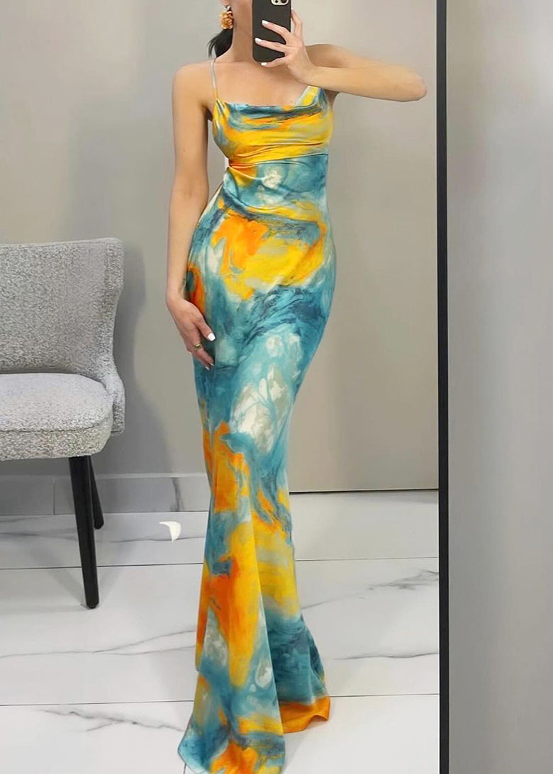 Strap Blue Up Dress Backless Sleeveless Lace Spaghetti FashionChic