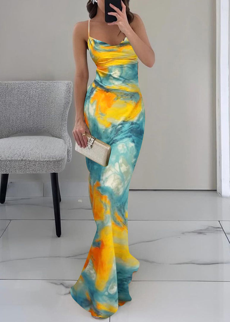 Strap Blue Up Dress Backless Sleeveless Lace Spaghetti FashionChic