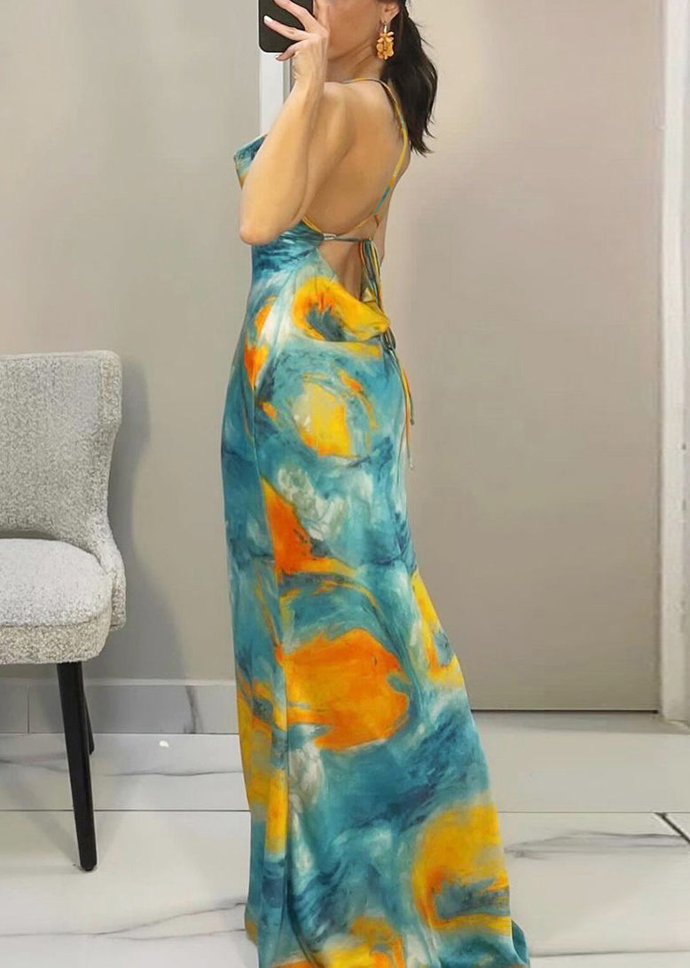 Strap Blue Up Dress Backless Sleeveless Lace Spaghetti FashionChic