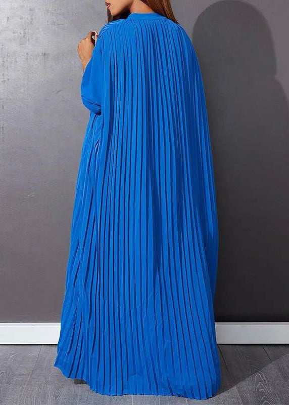 Blue O-Neck Button Vacation Maxi Dresses Long Sleeve VB1037 Ada Fashion