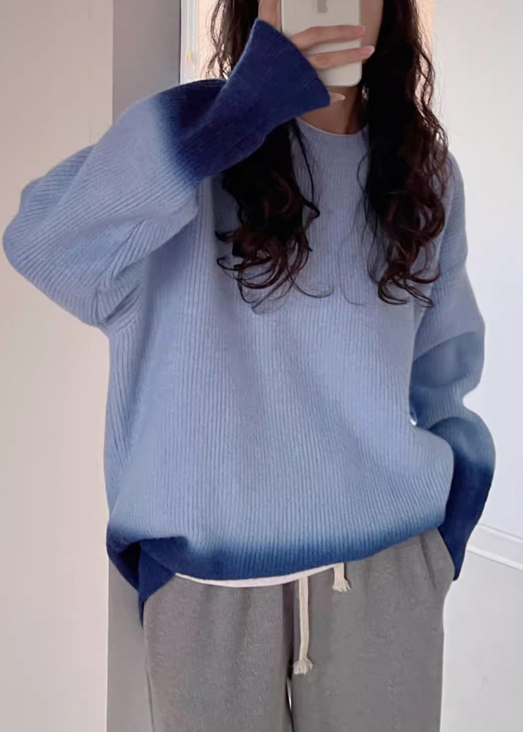 Blue O-Neck Cozy Cotton Knit Sweaters Batwing Sleeve RK018 ABC