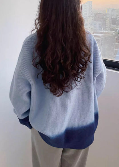 Blue O-Neck Cozy Cotton Knit Sweaters Batwing Sleeve RK018 ABC