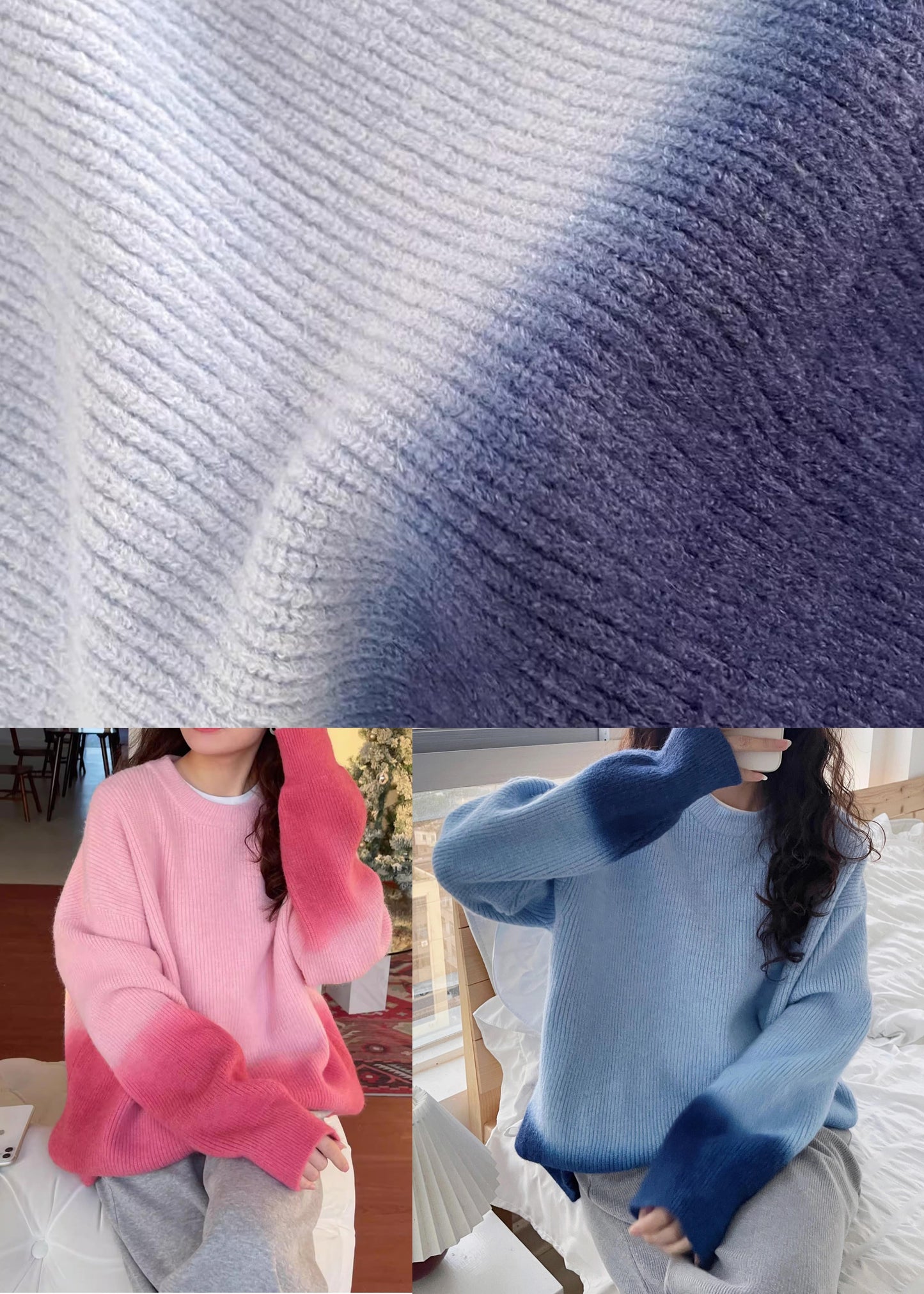 Blue O-Neck Cozy Cotton Knit Sweaters Batwing Sleeve RK018 ABC