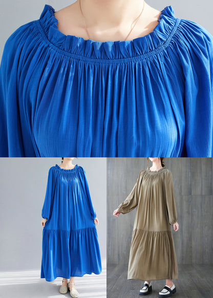 Blue O-Neck Ruffled Patchwork Chiffon Maxi Dress Spring GH1081 Ada Fashion