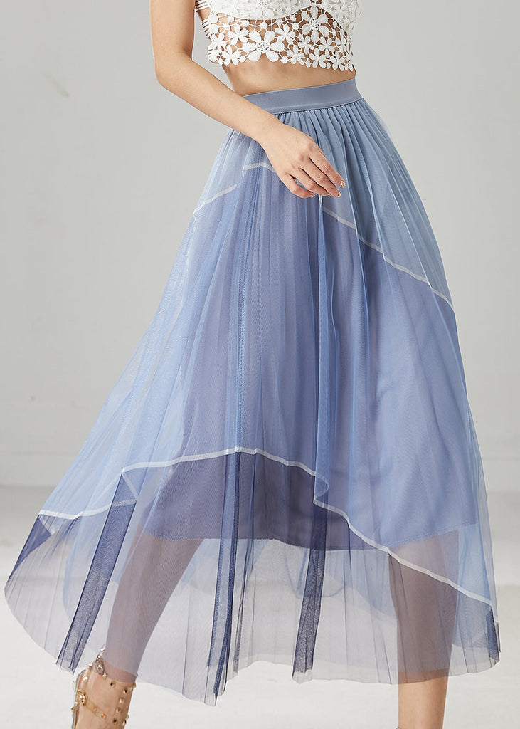 Blue Patchwork Tulle Vacation Skirts Elastic Waist Summer YU1030 Ada Fashion