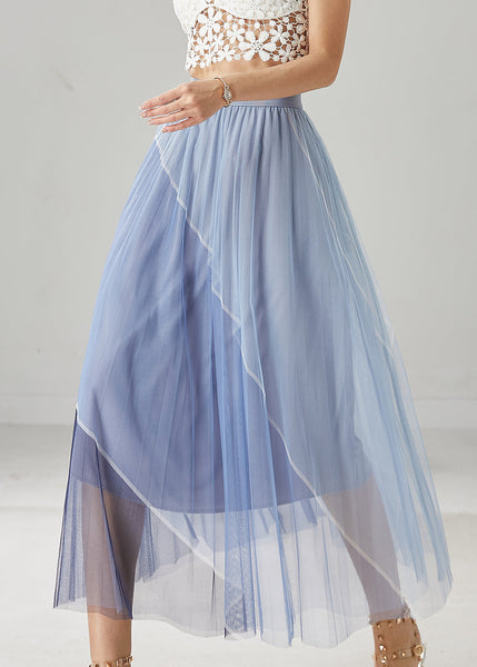 Blue Patchwork Tulle Vacation Skirts Elastic Waist Summer YU1030 Ada Fashion