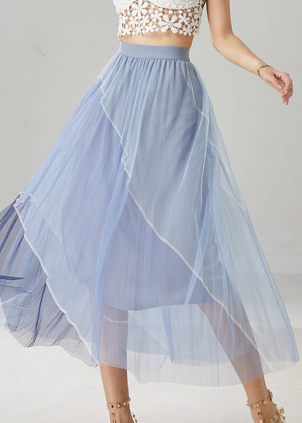 Blue Patchwork Tulle Vacation Skirts Elastic Waist Summer YU1030 Ada Fashion