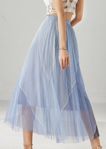 Blue Patchwork Tulle Vacation Skirts Elastic Waist Summer YU1030 Ada Fashion