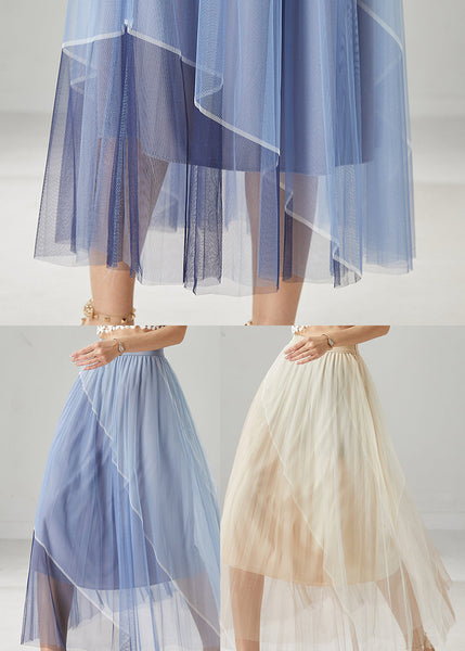 Blue Patchwork Tulle Vacation Skirts Elastic Waist Summer YU1030 Ada Fashion