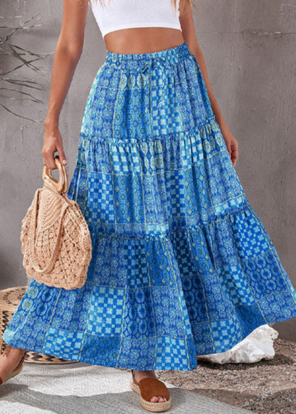 Skirts Pockets Maxi Waist Blue Elastic Summer FashionChic