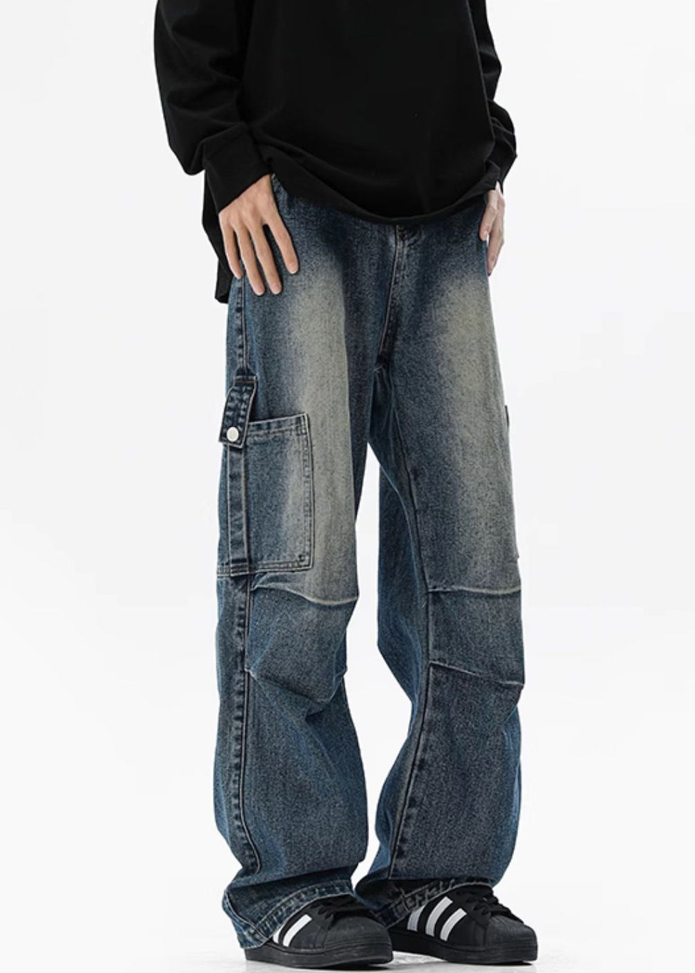 Waist Spring Men Blue Denim Design Pockets Pants Original High FashionChic