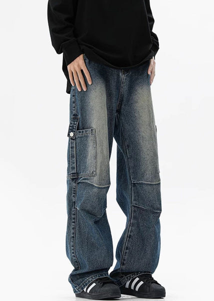 Waist Spring Men Blue Denim Design Pockets Pants Original High FashionChic